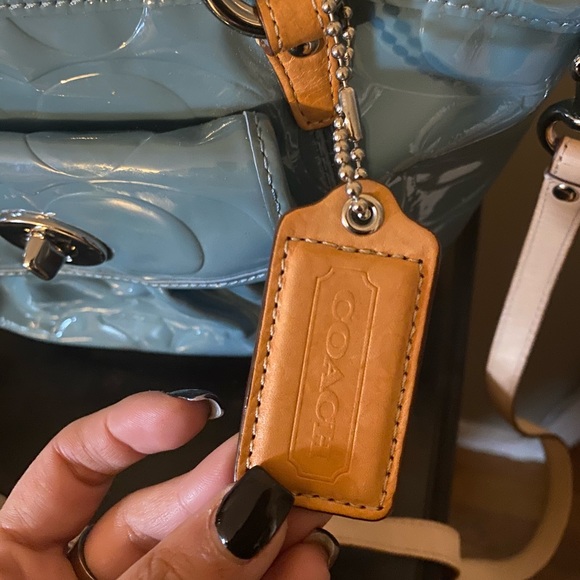 Blue Coach Embossed Signature Patent Leather Bag - Picture 14 of 16